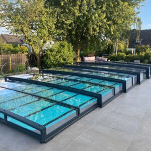 Nowoczesne zadaszenie 7,75 x 3,50 x 0,50 na basen PRESTIGE R1 z jedną szyną PC lity MOCNE