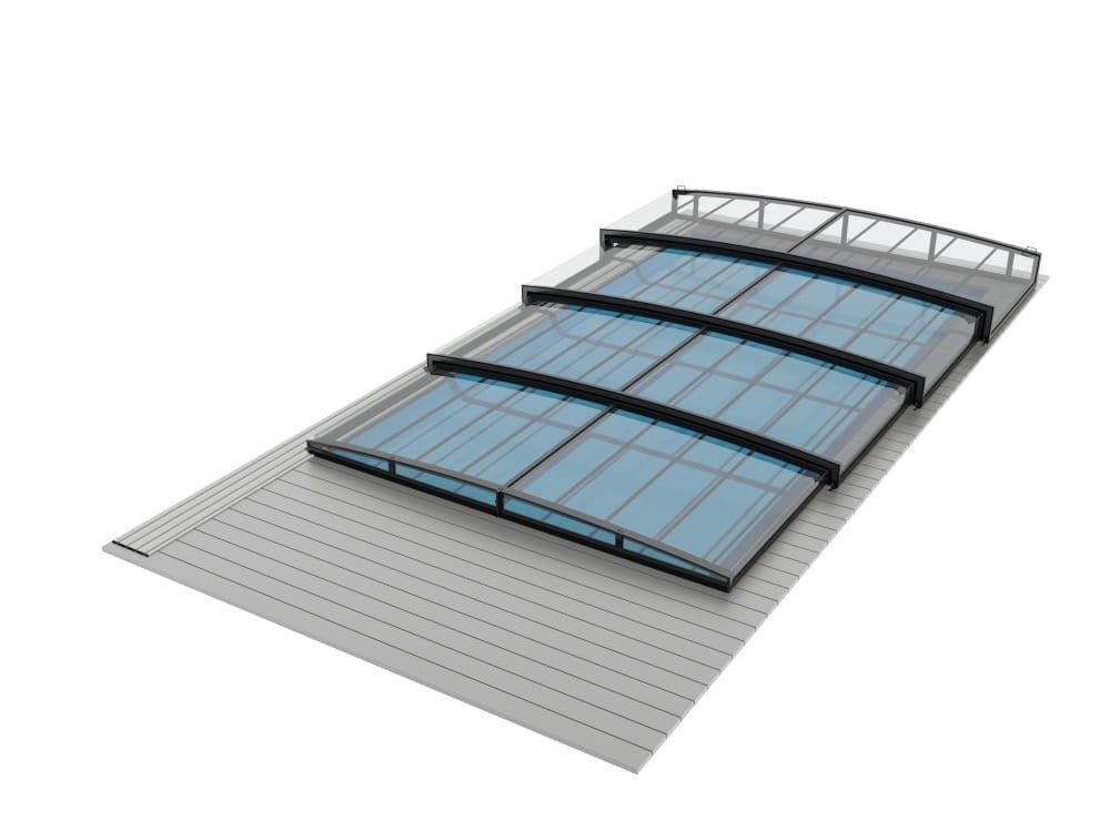 Zadaszenie basenowe 12,83 x 5,00 x 0,80 eleganckie PRESTIGE R1 z jedną prowadnicą PC lity