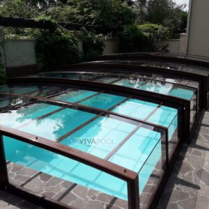 Zadaszenie basenowe 12,83 x 5,00 x 0,80 eleganckie PRESTIGE R1 z jedną prowadnicą PC lity