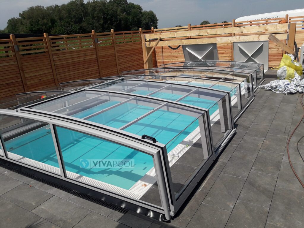Zadaszenie basenowe 12,83 x 5,00 x 0,80 eleganckie PRESTIGE R1 z jedną prowadnicą PC lity
