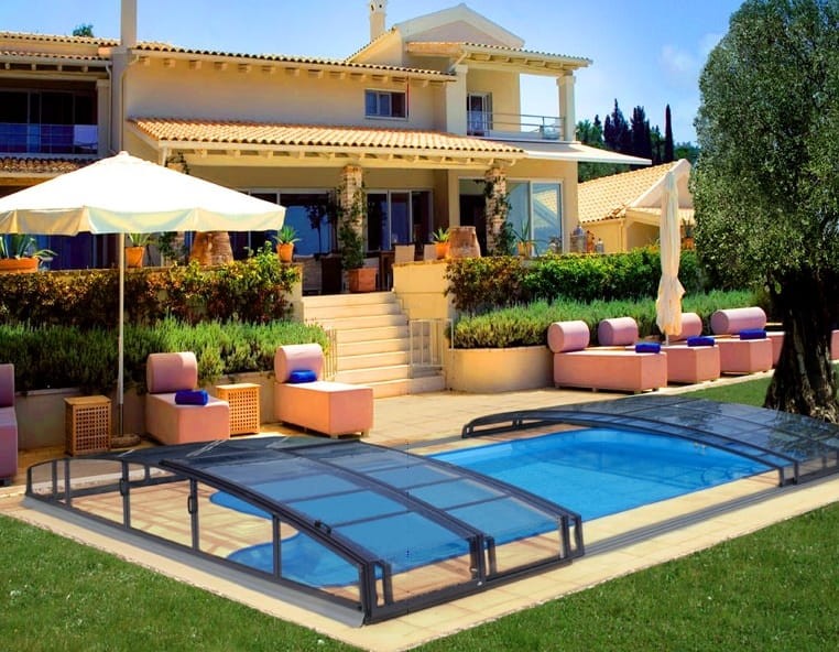 Niskie Zadaszenie na basen Casablanca Infinity B 8,6 x 4,5 x 0,7 ALBIXON BOX poliwęglan lity
