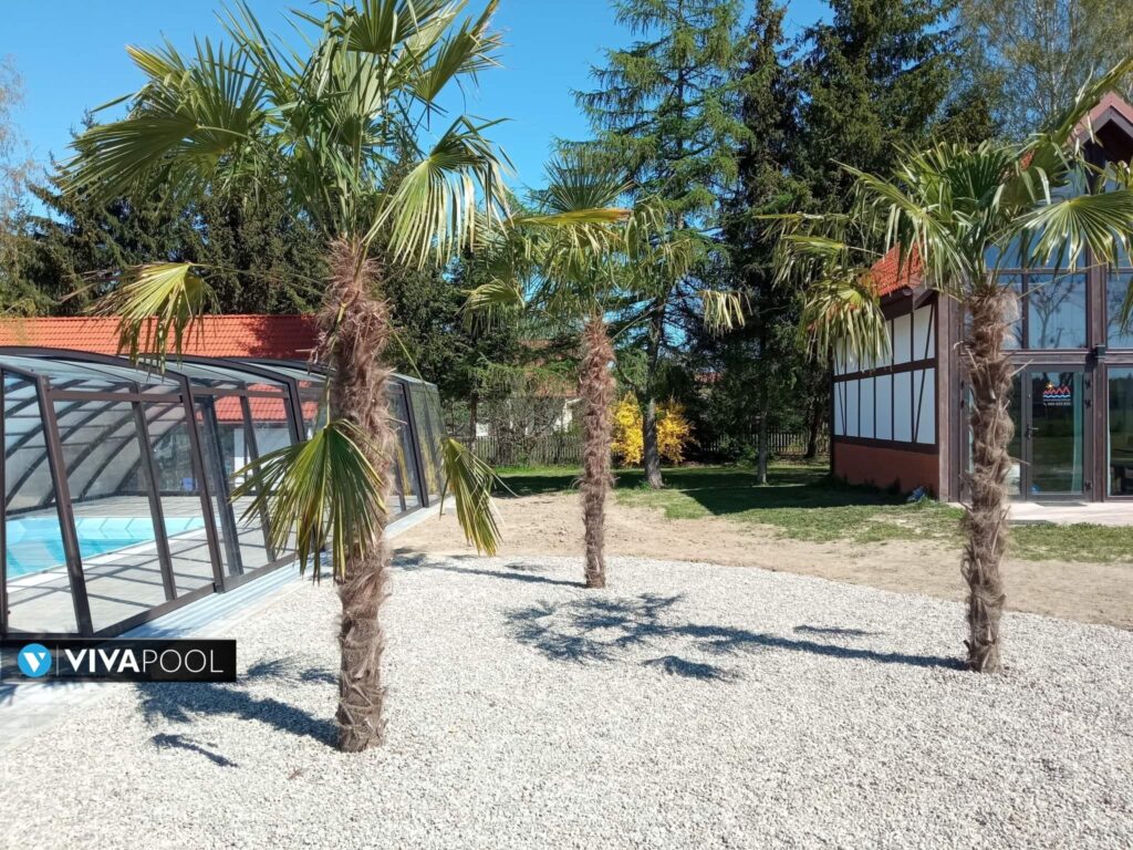 Eleganckie zadaszenie na basen wysokie OPTIMA 12,83 x 5,00 x 2,50 poliwęglan lity pokrywa basenowa