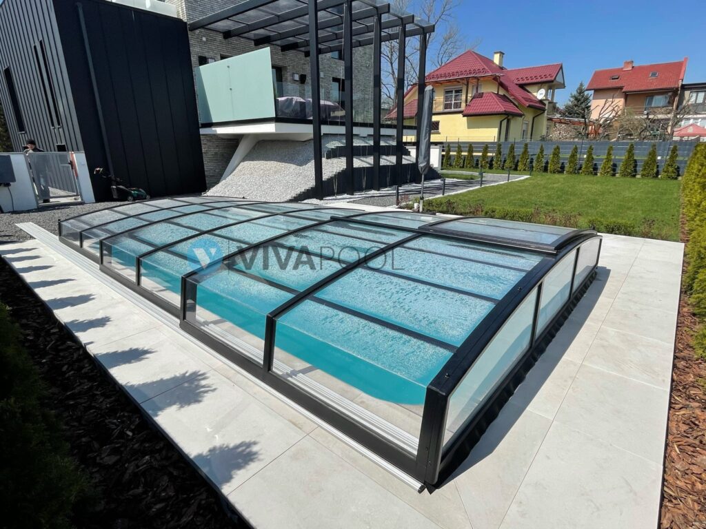 Zadaszenie basenowe CASABLANCA 12,83 x 7,50 x 1,15 poliwęglan lity pokrywa na basen elegancka